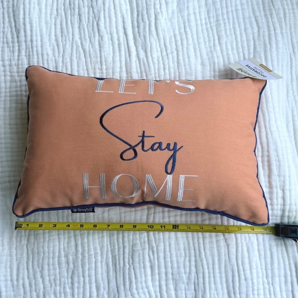Broyhill Outdoor Decorative Throw Lumbar Pillow Lets Stay Home Orange Peach NWT